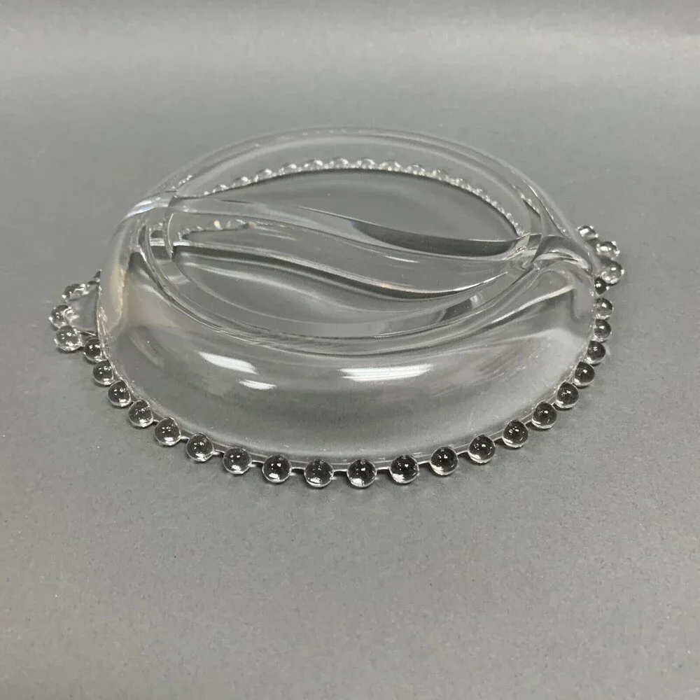 Ohio Imperial‎ Glass Divided Bowl Plate Clear Beaded Candlewick Handles